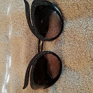 Miu Miu black sunglasses with jeweled lashes, case, bag and box